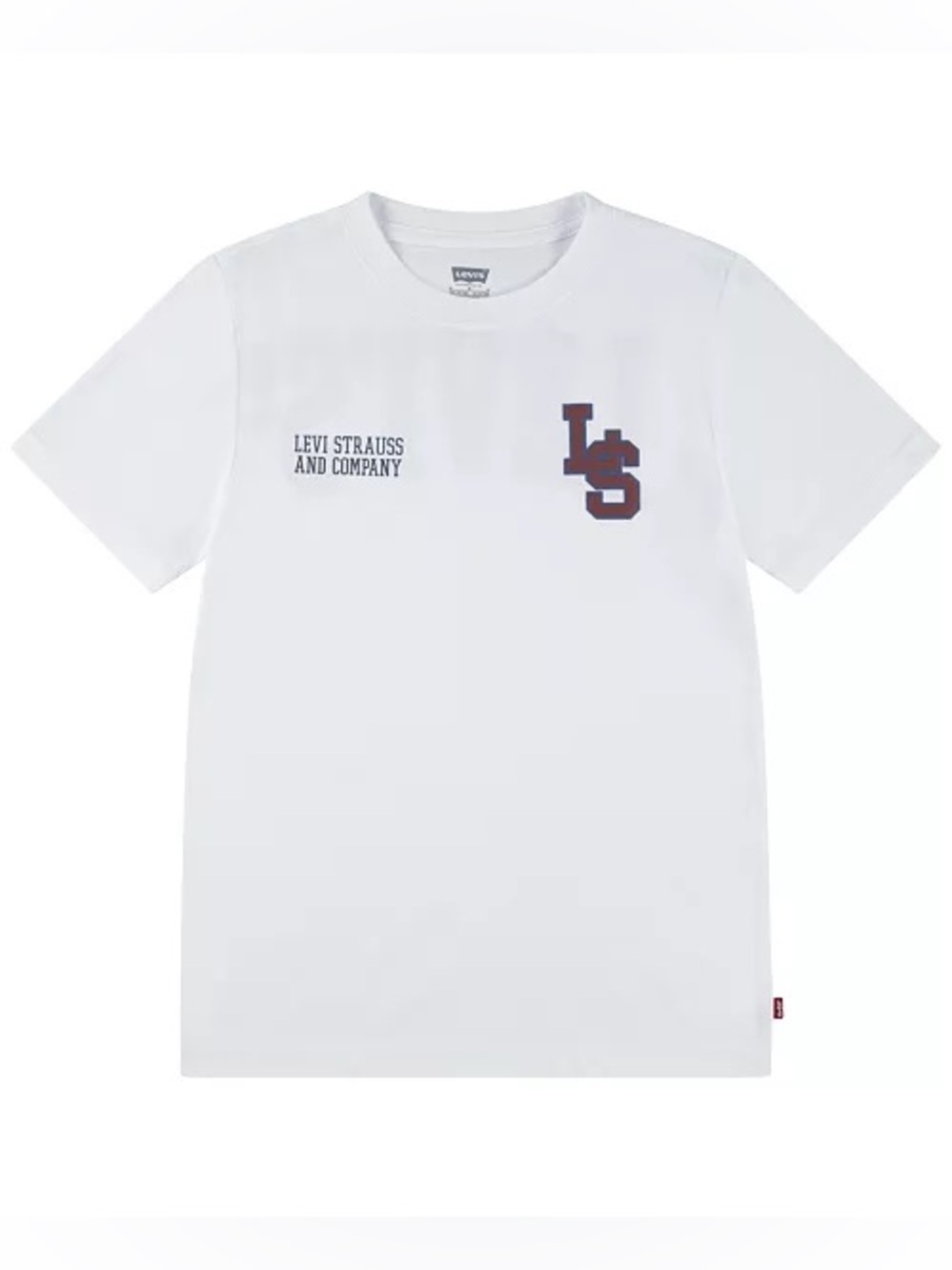 NWOT Levi's White Kids Tee with Maroon Chest Letters